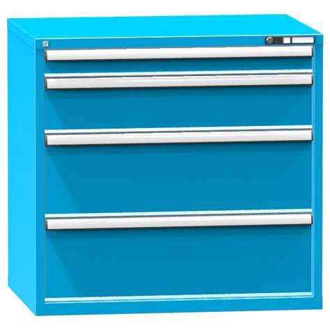 Schubladenschrank für Werkstatt, HxBxT: 990 x 1037 x 780 mm, 4 x Schubladen, Farbe blau RAL5012 - Polak CZ, s.r.o.