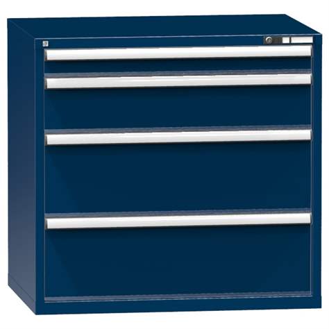 Schubladenschrank für Werkstatt, HxBxT: 990 x 1037 x 780 mm, 4 x Schubladen, Farbe dunkelblau RAL5010 - Polak CZ, s.r.o.