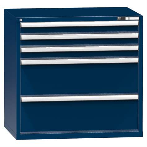 Schubladenschrank für Werkstatt, HxBxT: 990 x 1037 x 780 mm, 5 x Schubladen, Farbe dunkelblau RAL5010 - Polak CZ, s.r.o.