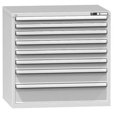 Zásuvková dielenská skriňa, 8 x zásuvka, v x š x h: 990 x 1037 x 780 mm, farba šedá RAL7035 - Polak CZ, s.r.o.