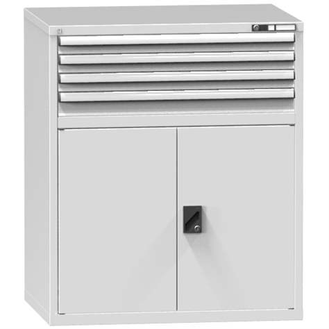 Schubladenschrank für Werkstatt, HxBxT: 1215 x 1037 x 780 mm, 4 x Schubladen, 1 x Schrank, Farbe grau RAL7035 - Polak CZ, s.r.o.