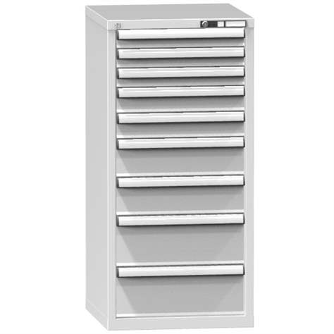 Zásuvková dielenská skriňa, 9 x zásuvka, v x š x h: 1215 x 578 x 630 mm, farba šedá RAL7035 - Polak CZ, s.r.o.