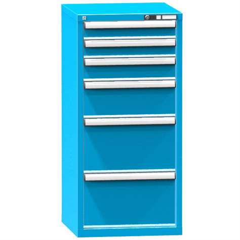 Zásuvková dílenská skříňka, 6 x zásuvka, v x š x h: 1215 x 578 x 630 mm, barva modrá RAL5012 - Polak CZ, s.r.o.