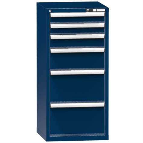 Zásuvková dielenská skriňa, 6 x zásuvka, v x š x h: 1215 x 578 x 630 mm, farba tmavo modrá RAL5010 - Polak CZ, s.r.o.