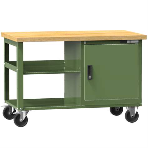 Banc mobil de atelier 1200 x 700 mm, mobilă, cap. port. 400 kg, 2 polițe, 1 x dulap cu uși, verde RAL6011 - Polak CZ, s.r.o.