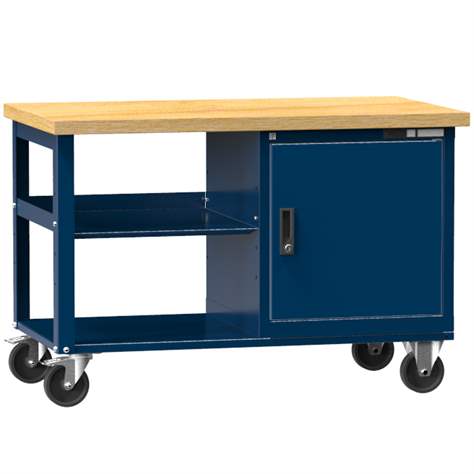 Banc de atelier 1200 x 700 mm, mobilă, cap. port. 400 kg, 2 polițe, 1 x dulap cu uși, albastru închis RAL5010 - Polak CZ, s.r.o.