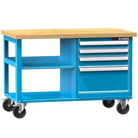 Banc mobil de atelier 1200 x 700 mm, mobilă, capacitate portantă 380 kg, 1 polițe, 3 sertare, albastru RAL5012 - Polak CZ, s.r.o.