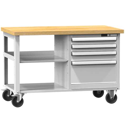 Banc de atelier 1200 x 700 mm, mobilă, capacitate portantă 380 kg, 1 polițe, 4 sertare, gri RAL7035 - Polak CZ, s.r.o.
