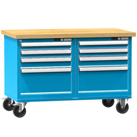 Banc mobil de atelier 1200 x 700 mm, mobilă, capacitate portantă 340 kg, 8 sertare, albastru RAL5012 - Polak CZ, s.r.o.