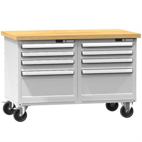 Banc de atelier 1200 x 700 mm, mobilă, capacitate portantă 340 kg, 8 sertare, gri RAL7035 - Polak CZ, s.r.o.