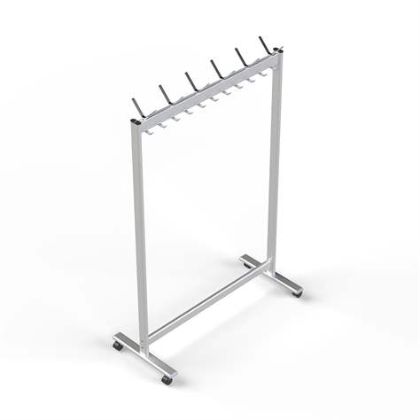 Zweiseitiger Reihengarderobenständer LUX, auf Rollen, 32 Haken, eloxiertes Aluminium, Länge 1160 mm