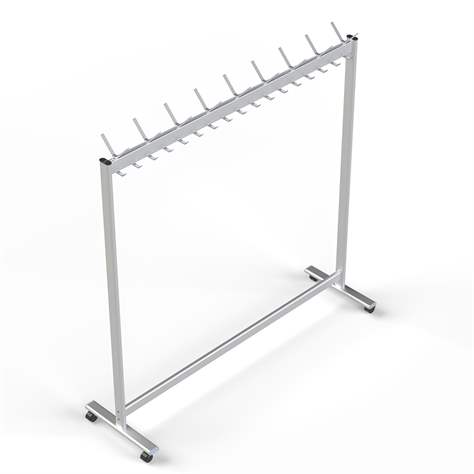 Zweiseitiger Reihengarderobenständer LUX, auf Rollen, 52 Haken, eloxiertes Aluminium, Länge 1760 mm