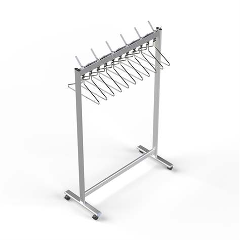 Zweiseitiger Reihengarderobenständer LUX, auf Rollen, 11 Kleiderbügel, 12 Haken, eloxiertes Aluminium, Länge 1160 mm