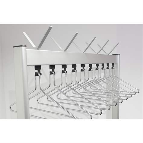 Zweiseitiger Reihengarderobenständer LUX, auf Rollen, 18 Kleiderbügel, 17 Haken, eloxiertes Aluminium, Länge 1760 mm - Bild4