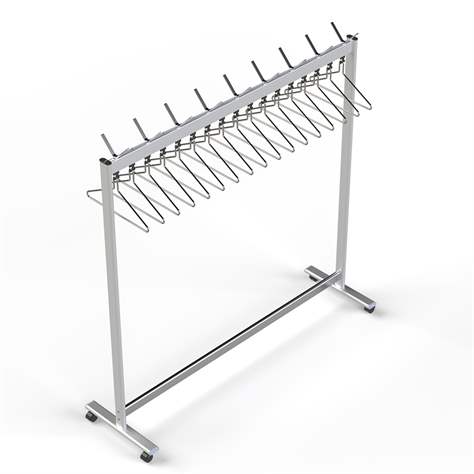 Zweiseitiger Reihengarderobenständer LUX, auf Rollen, 18 Kleiderbügel, 17 Haken, eloxiertes Aluminium, Länge 1760 mm