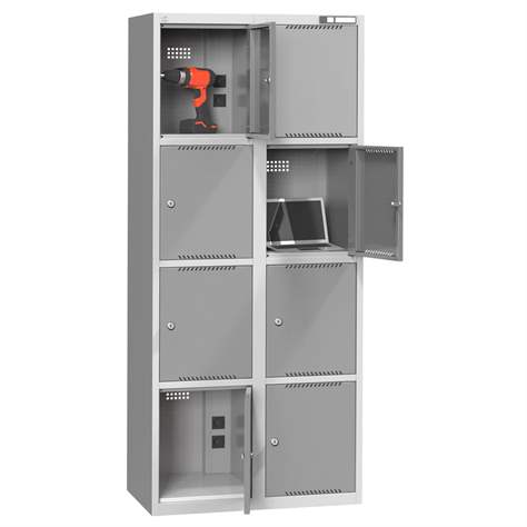 Ladeschrank, 8 Segmente, Zylinderschlösser, HxBxT: 1850x800x500 mm, Farbe Grau RAL7035 - Polak CZ, s.r.o.