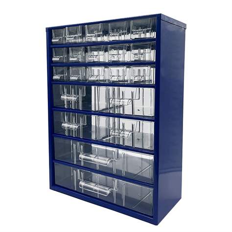 Ukládací skříňka se zásuvkami 306 x 155 x 417 mm, modrá, 21 zásuvek