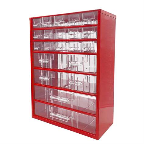 Schubladenmagazin 306 x 155 x 417 mm, Farbe rot, 21 Schubladen