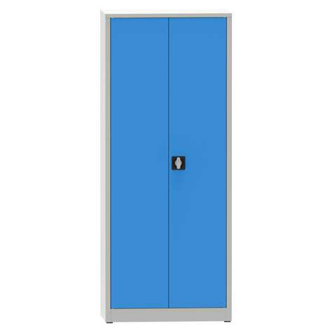 Svařovaná skříň s dvoukřídlými dveřmi, v x š x h: 1950x800x400 mm, 4 police, korpus šedý RAL7035 /dveře modré RAL5012 - Kovona Lysa nad Labem