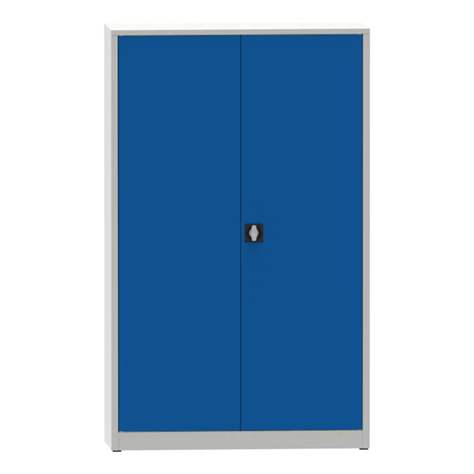 Svařovaná skříň s dvoukřídlými dveřmi, v x š x h: 1950x1200x400 mm, 4 police, korpus šedý RAL7035 /dveře modré RAL5005 - Kovona Lysa nad Labem