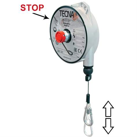 Federzug mit Arretierung Tecna 9350, Tragfähigkeit 10 - 14 kg, Edelstahlseil mit Karabinerhaken, Länge 2500 mm