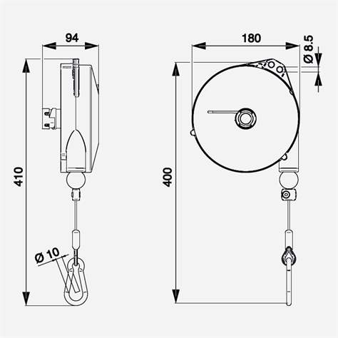 Federzug mit Arretierung Tecna 9350, Tragfähigkeit 10 - 14 kg, Edelstahlseil mit Karabinerhaken, Länge 2500 mm - Bild2