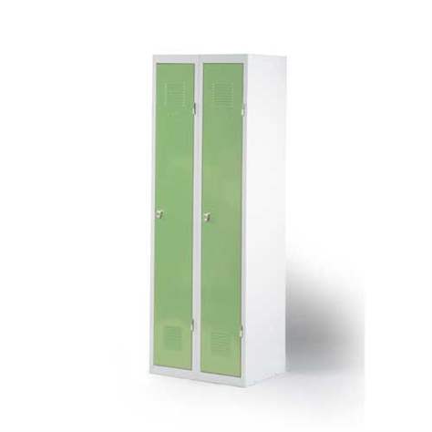 Dulap metalic de vestiar, 2 uși, 2 x 300 mm, livrabil demontat, corp gri RAL7035, uși verzi RAL6011, zăvor rotativ - Kovona Lysa nad Labem