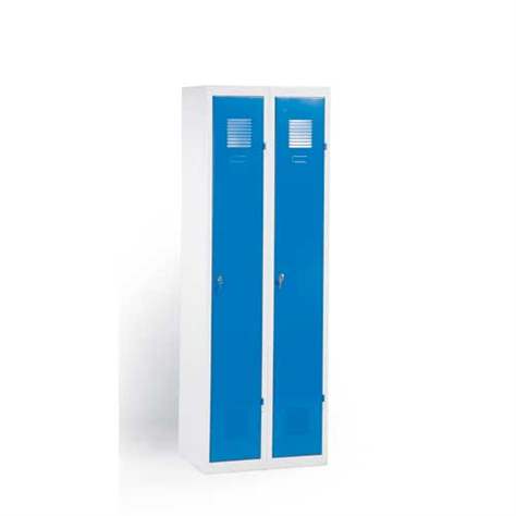 Dulap metalic de vestiar, 2 uși, 2 x 300 mm, livrabil demontat, corp gri RAL7035, uși albastre RAL5005, încuietoare cilindrică - Kovona Lysa nad Labem