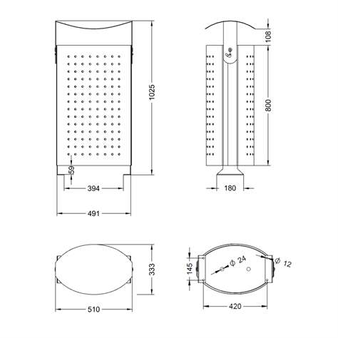 Abfallsammler CITY, Stahlkonstruktion, Volumen 80 l, HxBxT: 1025x510x333 mm - Bild6