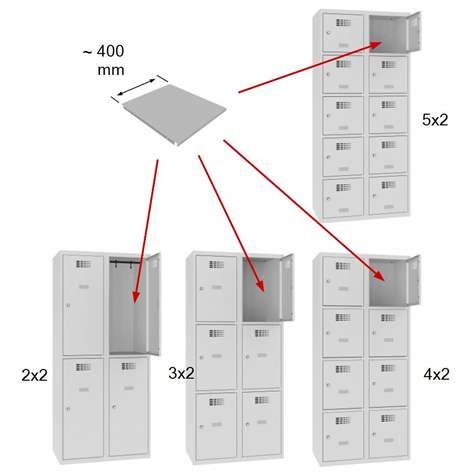 Pridavná polica pre šatňovu skriňu WEMO, širka 400 mm, barva šedá RAL7035 - Malow - obrázok2