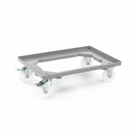 Transportroller 600 x 400 mm, offen, 4 Lenkrollen (2 mit Bremse) mit Kunstoffräder, Farbe grau