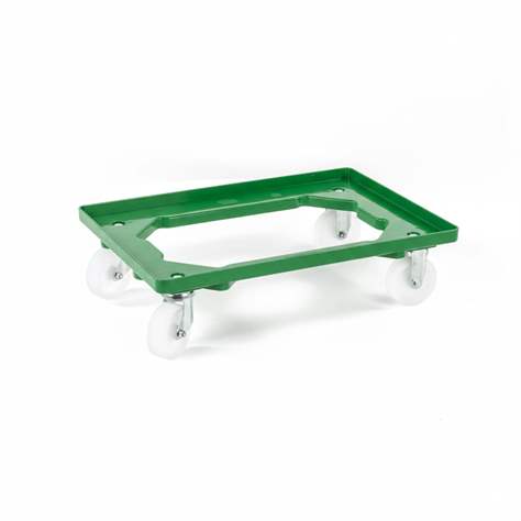 Transportroller 600 x 400 mm, offen, 2 Lenk- und 2 Bockrollen mit Kunstoffräder, Farbe grün