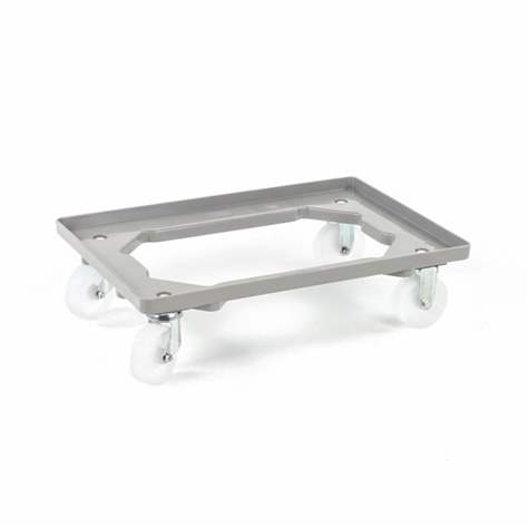 Transportroller 600 x 400 mm, offen, 2 Lenk- und 2 Bockrollen mit Kunstoffräder, Farbe grau