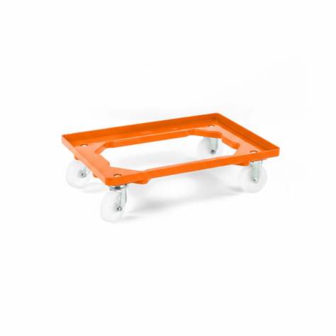 Transportroller 600 x 400 mm, offen, 2 Lenk- und 2 Bockrollen mit Kunstoffräder, Farbe orange