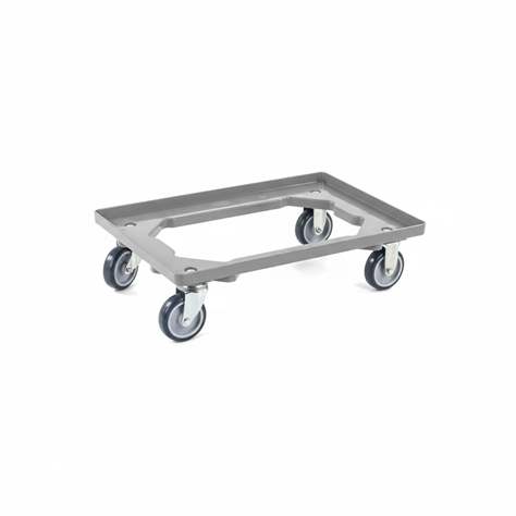 Transportroller 600 x 400 mm, offen, 2 Lenk- und 2 Bockrollen mit Gummirädern, Farbe grau