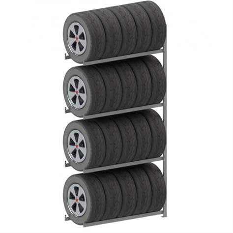 Reifenregal mit 4 Etagen, HxBxT: 2500 x 1300 x 400 mm, Etagen-Tragfähigkeit 150 kg, Anbauregal - META Skladovací technika