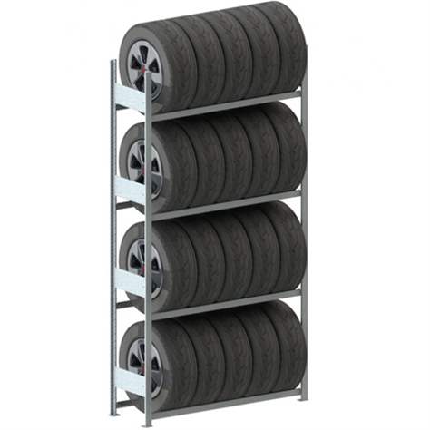 Reifenregal mit 4 Etagen, HxBxT: 2500 x 1300 x 400 mm, Etagen-Tragfähigkeit 150 kg, Grundregal - META Skladovací technika