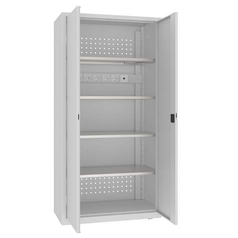 Dulap de atelier cu opțiune de încărcare a sculelor electrice, 4 polițe, HxLxl: 1990x1000x500 mm, gri RAL7035 - Malow
