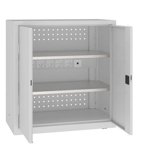 Dulap de atelier cu opțiune de încărcare a sculelor electrice, 2 polițe, HxLxl: 1040x1000x500 mm, gri RAL7035 - Malow