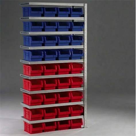 Steckregal CLIP mit Boxen, 9 Fachböden, 36 Stk. Boxen 10 l, Anbau-Element