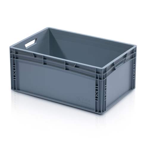 Přepravka plastová Euro, plná, šedá barva, 600 x 400 x 270 mm