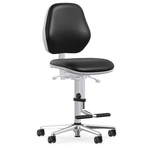 Reinraum-Arbeitsstuhl Cleanroom BASIC, antistatisch, mit Fußstütze und STOP & GO Rollen - BIMOS