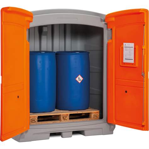 Abschlissbares Gefahrstoffdepot aus PE für 2 Fässer 200 l, Auffangvolumen 220 l - CEMO GmbH
