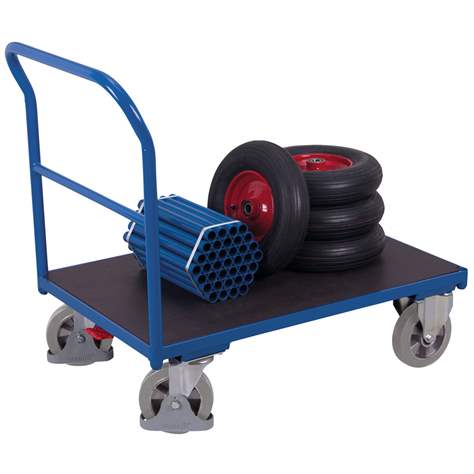 Cărucior marfă cu platformă VARIOfit 1000 x 700 mm, cu mâner din țeavă, cap. port. 1000 kg - Cordes - imagine4