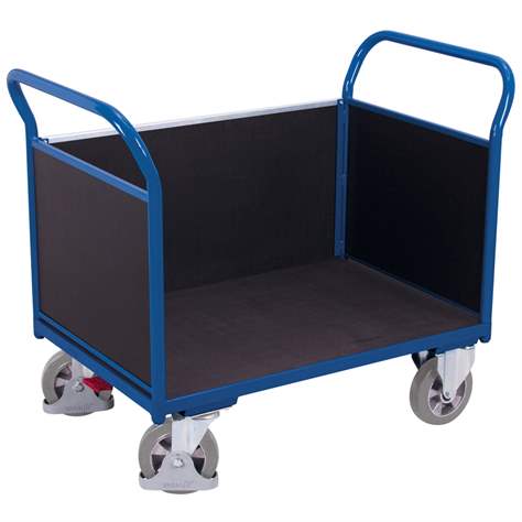 Plošinový vozík VARIOfit s dvoma madlami, 3 steny s plnou výplňou, 1000x700 mm, nosnosť 1000 kg - Cordes