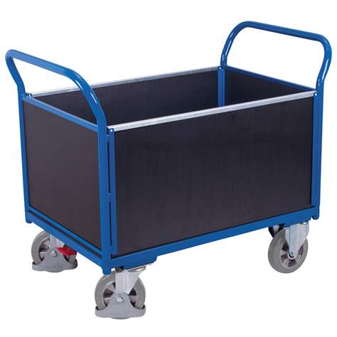 Wózek platformowy VARIOfit z dwoma uchwytami, z 4 burtami z pełnym wypełnieniem, 1000x700 mm, noś. 1000 kg - Cordes