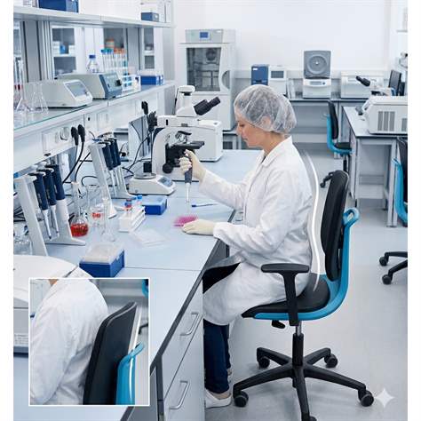 Pracovná stolička pre čisté priestory LABSIT, na kolieskach, modrá/čierna - BIMOS - obrázok5
