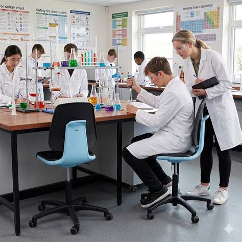 Pracovná stolička pre čisté priestory LABSIT, na kolieskach, modrá/čierna - BIMOS - obrázok6
