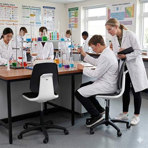 Pracovná stolička pre čisté priestory LABSIT, na kolieskach, biela/čierna - BIMOS - obrázok6