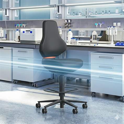 Pracovná stolička pre laboratóriá a dielne TEXON LABORATORY, s oporou pre nohy a kolieskami STOP & GO - BIMOS - obrázok4